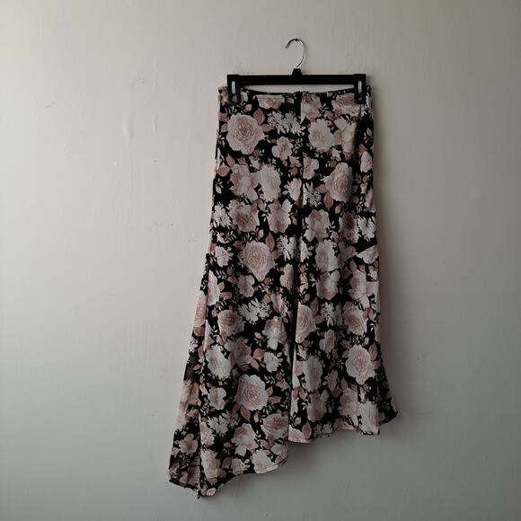 ASOS Design Floral Chiffon Midi Skirt Asymmetric Hem Multicolor Women's Size 10 - Picture 5 of 11